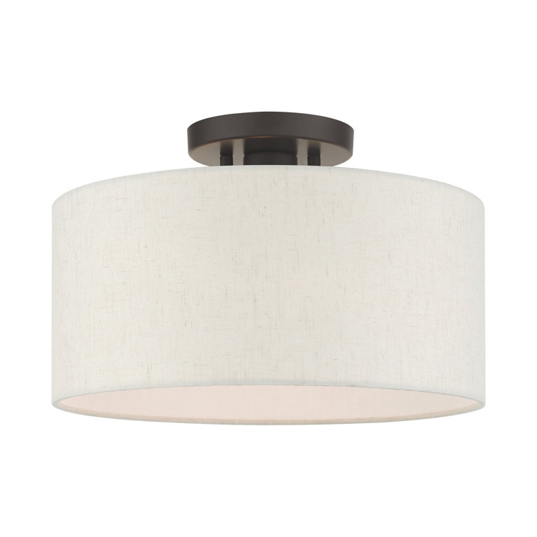 English Bronze Drum Shade Semi Flush Mount Light