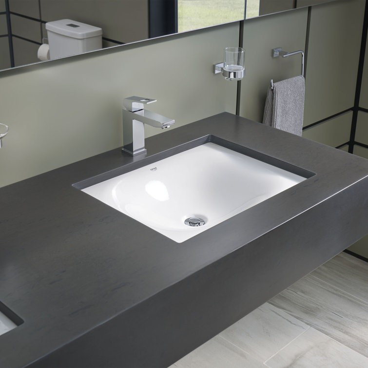 Alpine White Ceramic Rectangular Undermount Bathroom Sink