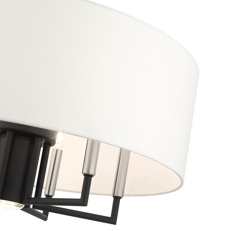 Black Metal Drum Chandelier with White Linen Shade