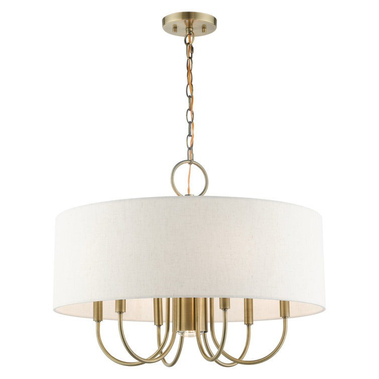 Blossom Antique Brass 7-Light Drum Chandelier with Oatmeal Shade