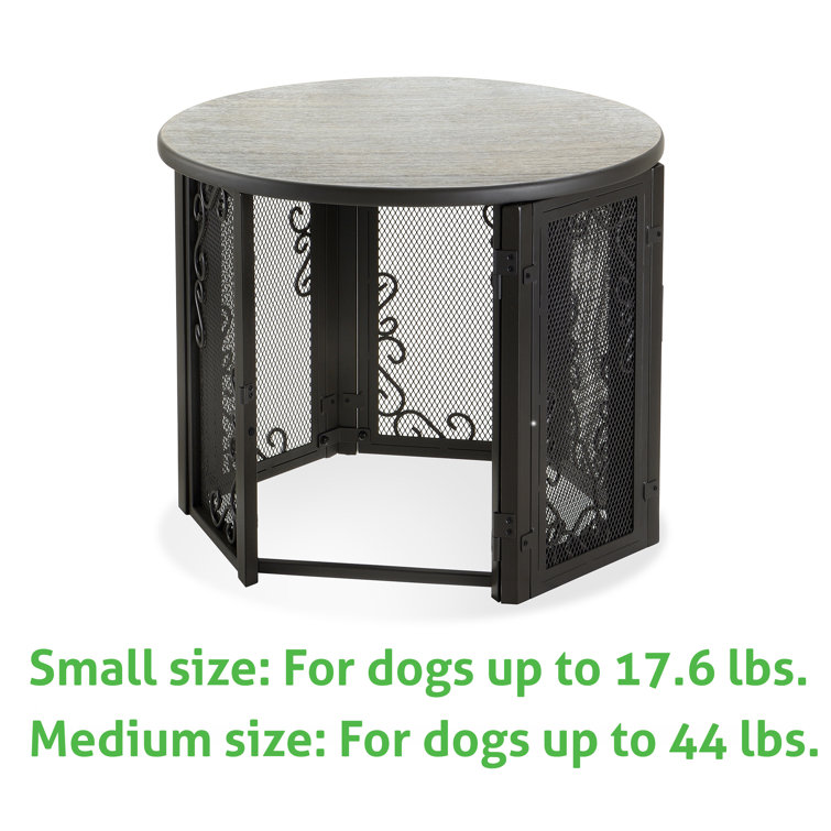 Elegant Vintage Mesh Panel Pet Crate & Side Table in Antique Bronze