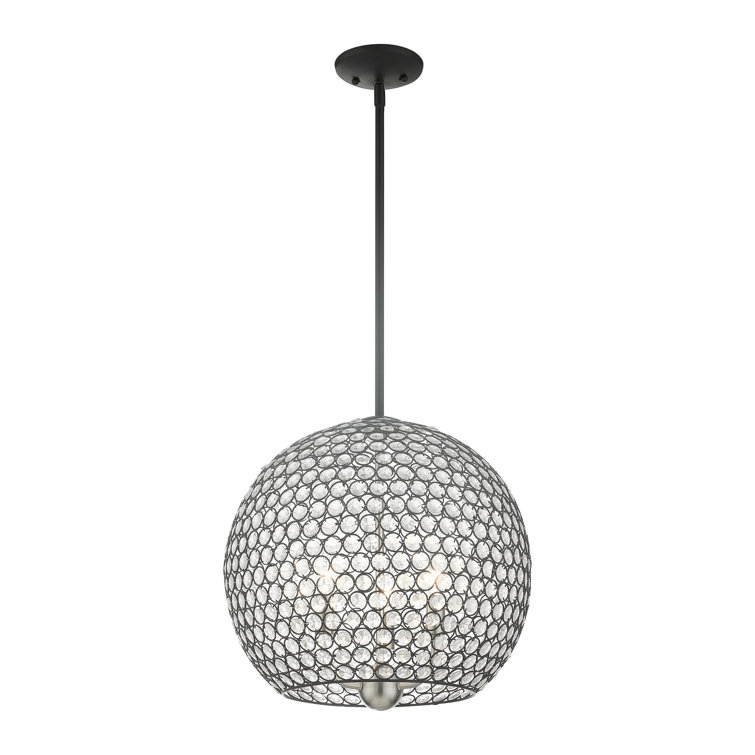 Cassandra 16" Black Nickel 3-Light Crystal Globe Pendant