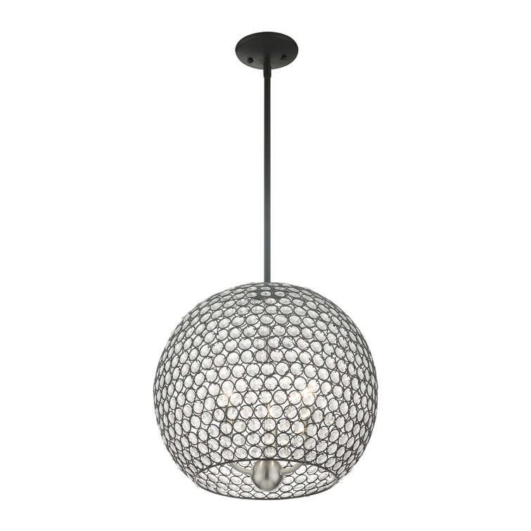 Cassandra 16" Black Nickel 3-Light Crystal Globe Pendant