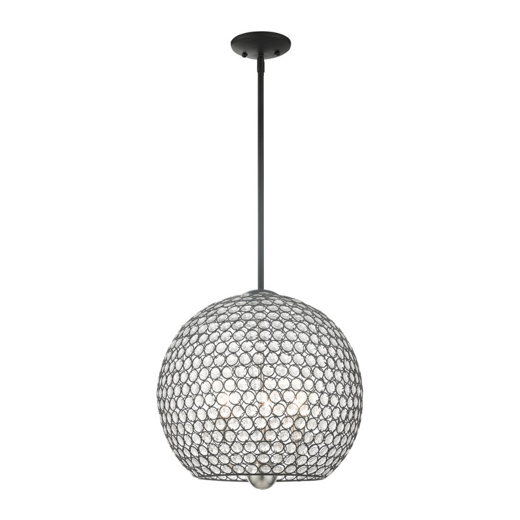 Cassandra 16" Black Nickel 3-Light Crystal Globe Pendant