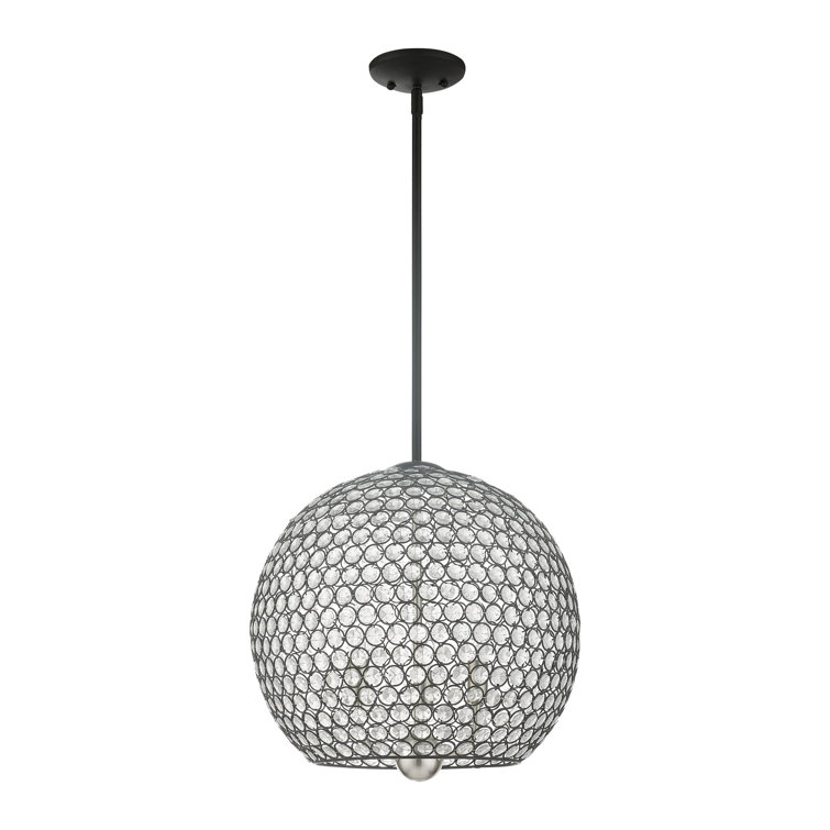 Cassandra 16" Black Nickel 3-Light Crystal Globe Pendant