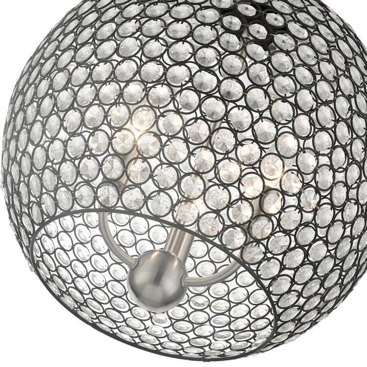 Cassandra 16" Black Nickel 3-Light Crystal Globe Pendant
