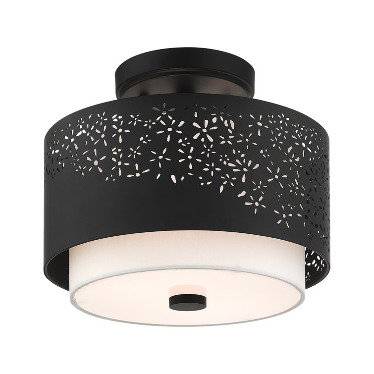 Black Steel Drum Semi-Flush Mount with Laser Cut Shade