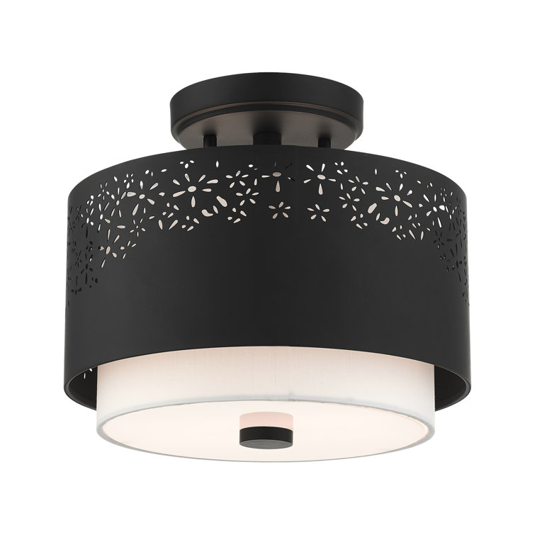 Black Steel Drum Semi-Flush Mount with Laser Cut Shade