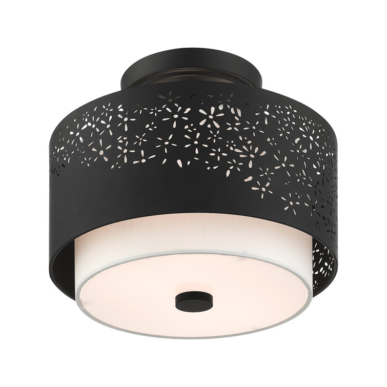 Black Steel Drum Semi-Flush Mount with Laser Cut Shade