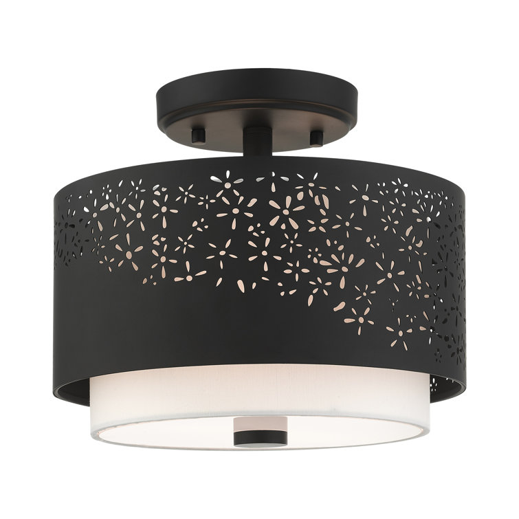 Black Steel Drum Semi-Flush Mount with Laser Cut Shade
