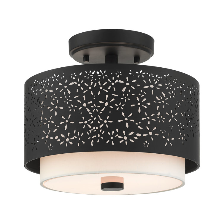Black Steel Drum Semi-Flush Mount with Laser Cut Shade