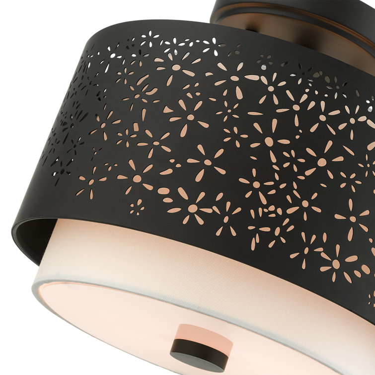 Black Steel Drum Semi-Flush Mount with Laser Cut Shade