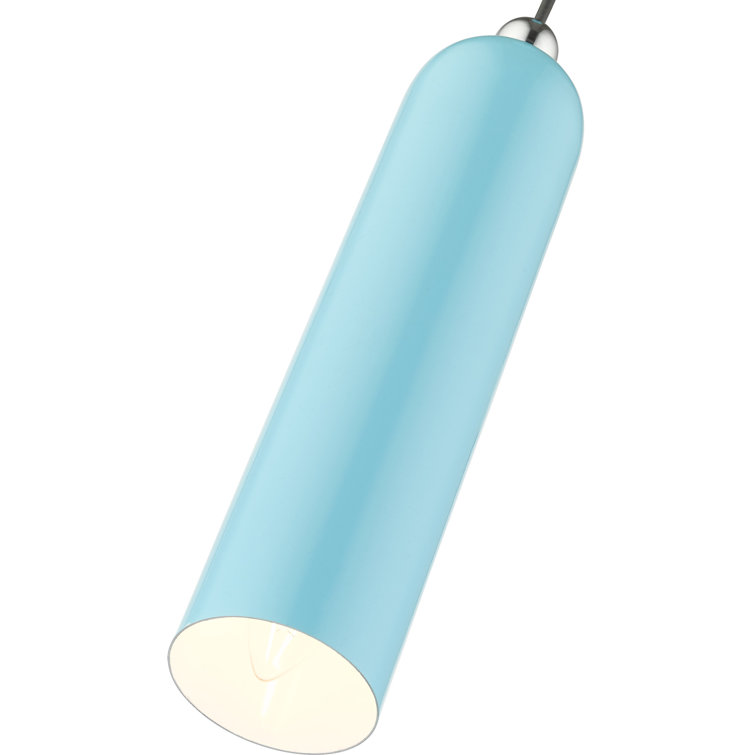 Shiny Baby Blue Metal Cylinder Pendant Light