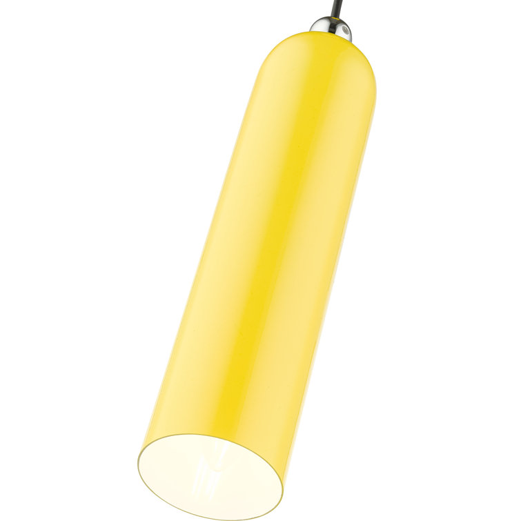 Shiny Yellow Metal Cylinder Pendant Light