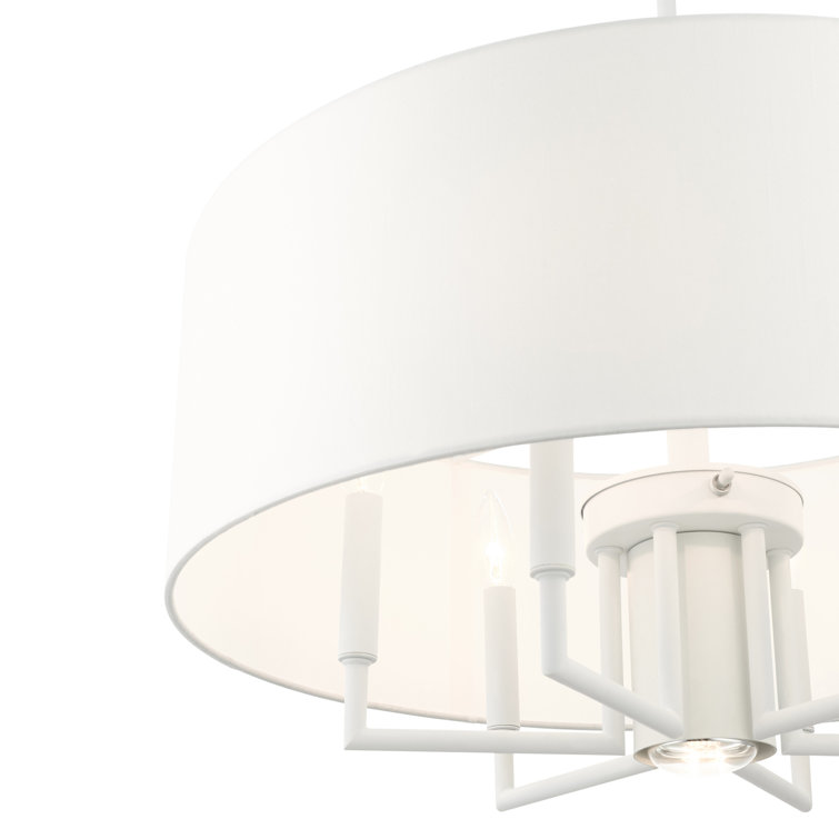 Meridian 7-Light White Fabric Drum Pendant Chandelier