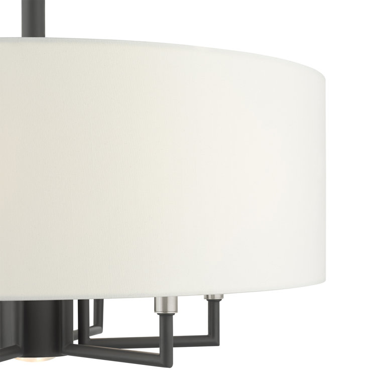 Scandinavian Gray 7-Light Dimmable Drum Chandelier with Off-White Shade
