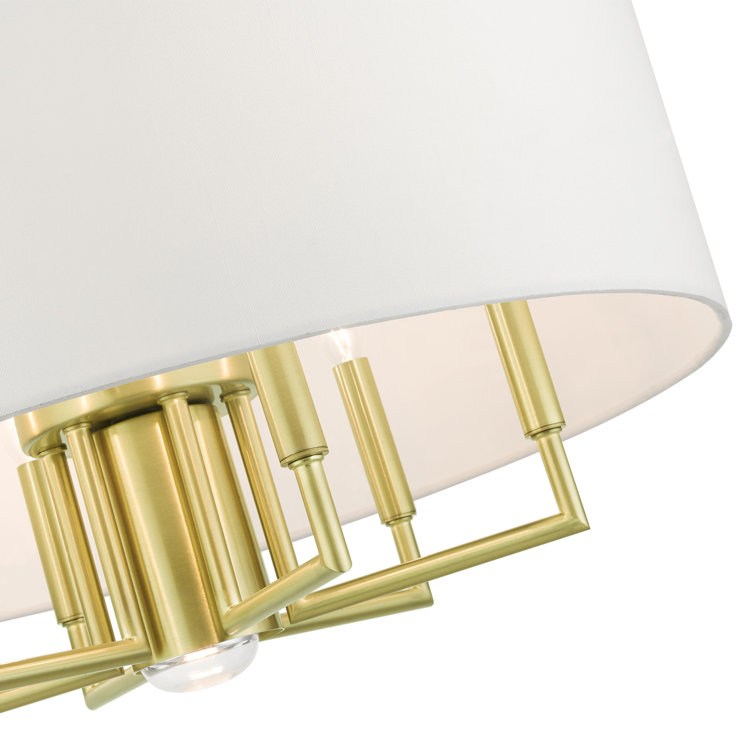 Meridian Satin Brass 7-Light Modern Drum Chandelier with Off-White Shade