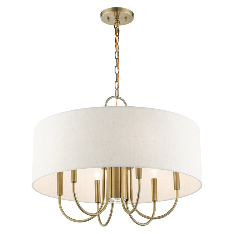 Blossom Antique Brass 7-Light Drum Chandelier with Oatmeal Shade