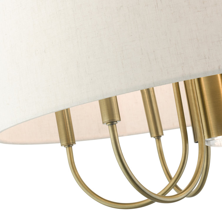 Blossom Antique Brass 7-Light Drum Chandelier with Oatmeal Shade