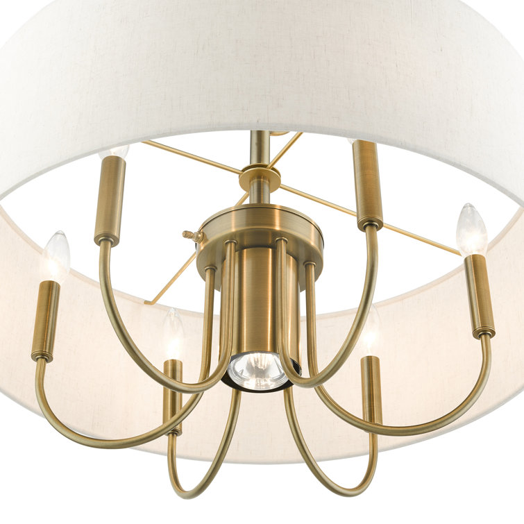 Blossom Antique Brass 7-Light Drum Chandelier with Oatmeal Shade