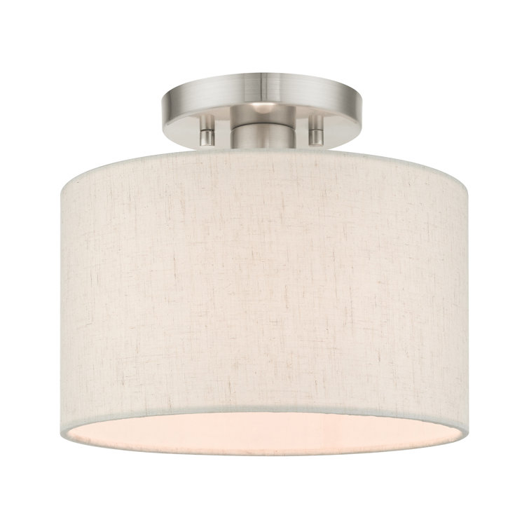 Brushed Nickel Drum Shade Semi Flush Mount Light