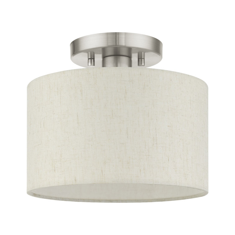 Brushed Nickel Drum Shade Semi Flush Mount Light