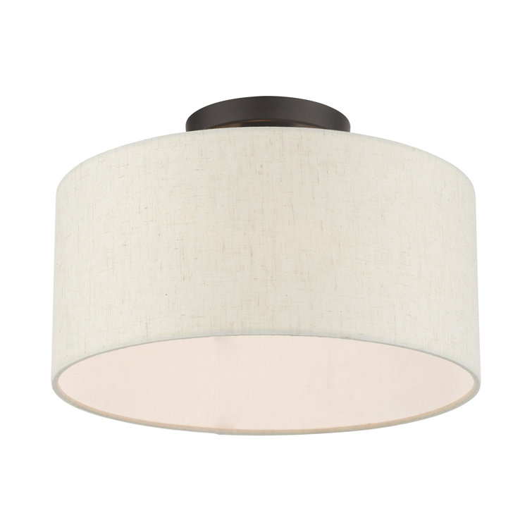 English Bronze Drum Shade Semi Flush Mount Light