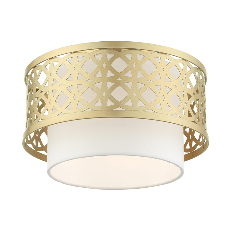 Calinda Soft Gold Drum LED Semi-Flush Mount with Handcrafted Shade