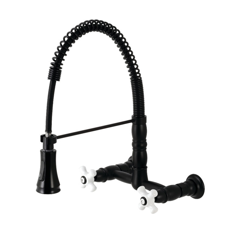 Oil Rubbed Bronze Wall-Mount Kitchen Faucet with Pull-Down Sprayer
