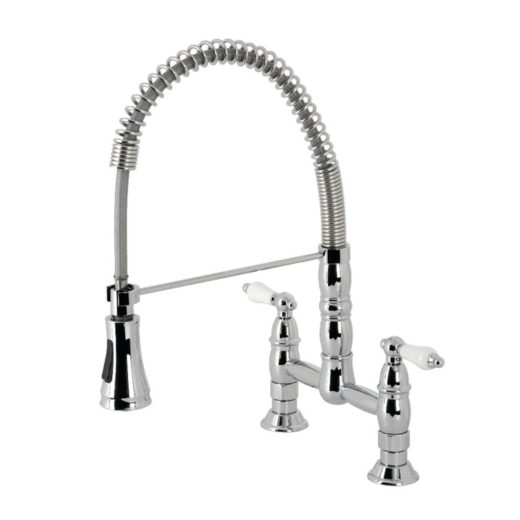 Heritage Polished Chrome Double-Handle Pull-Down Sprayer Kitchen Faucet