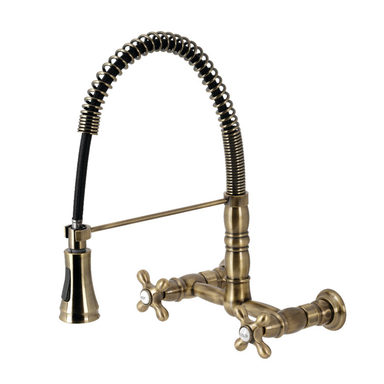 Antique Brass Wall-Mount Pull-Down Kitchen Faucet
