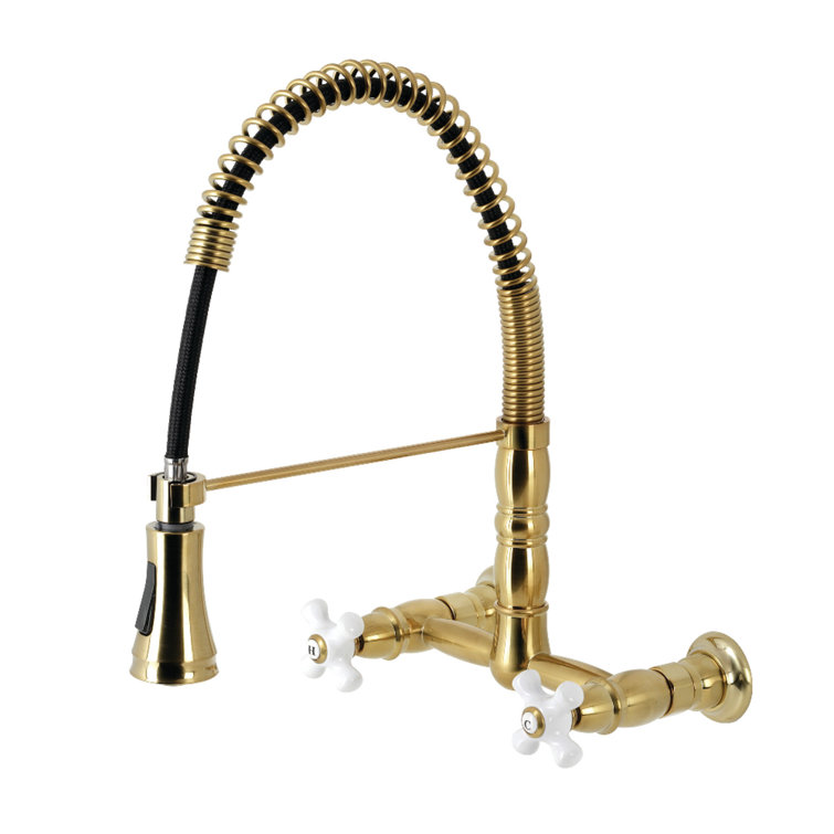 Oil Rubbed Bronze Wall-Mount Kitchen Faucet with Pull-Down Sprayer