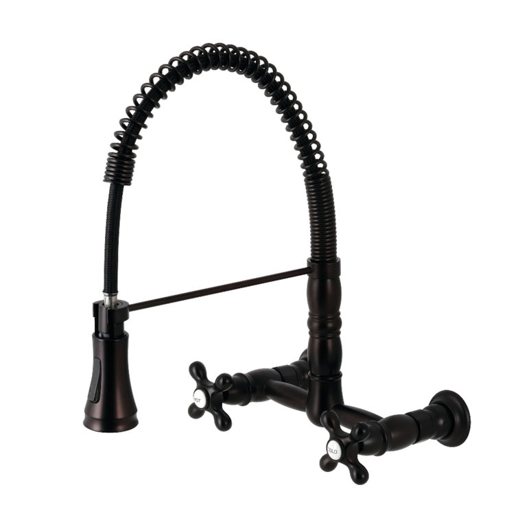 Oil Rubbed Bronze Wall-Mount Kitchen Faucet with Pull-Down Sprayer