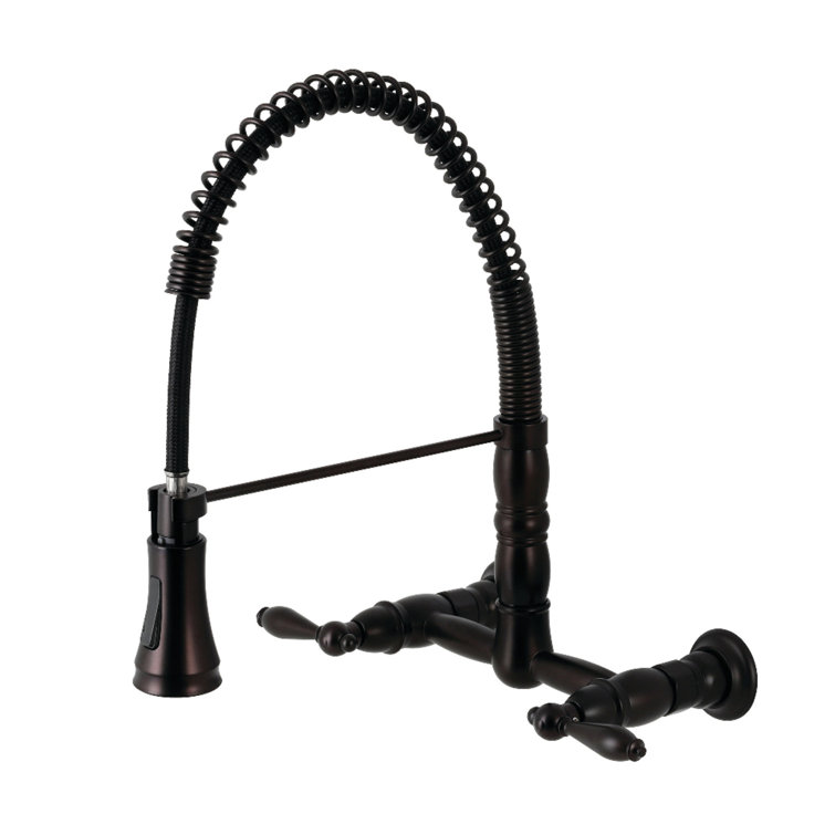 Heritage Oil Rubbed Bronze Wall-Mount Kitchen Faucet with Pull-Down Sprayer
