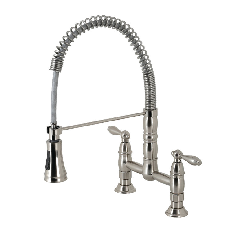 Heritage Brushed Nickel Double-Handle Pull-Down Sprayer Kitchen Faucet