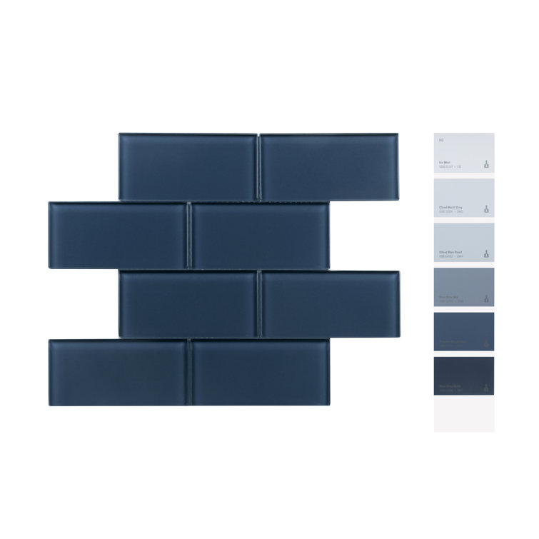 Denim Blue 3" x 6" Polished Glass Subway Tile
