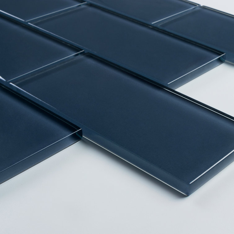 Denim Blue 3" x 6" Polished Glass Subway Tile