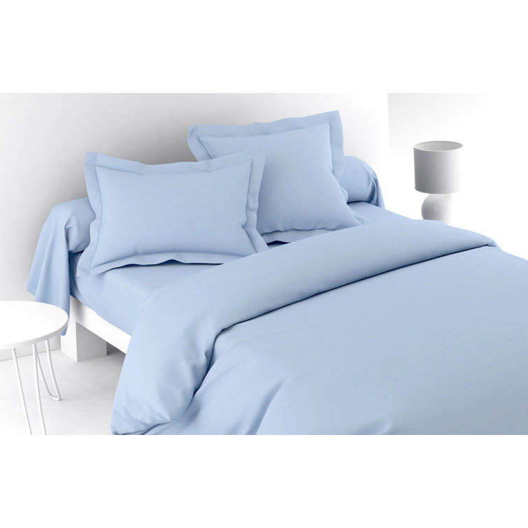 Azure Blue Cotton Embroidered Standard Pillow Sham