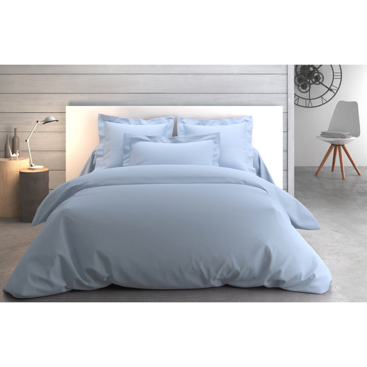 Azure Blue Cotton Embroidered Standard Pillow Sham