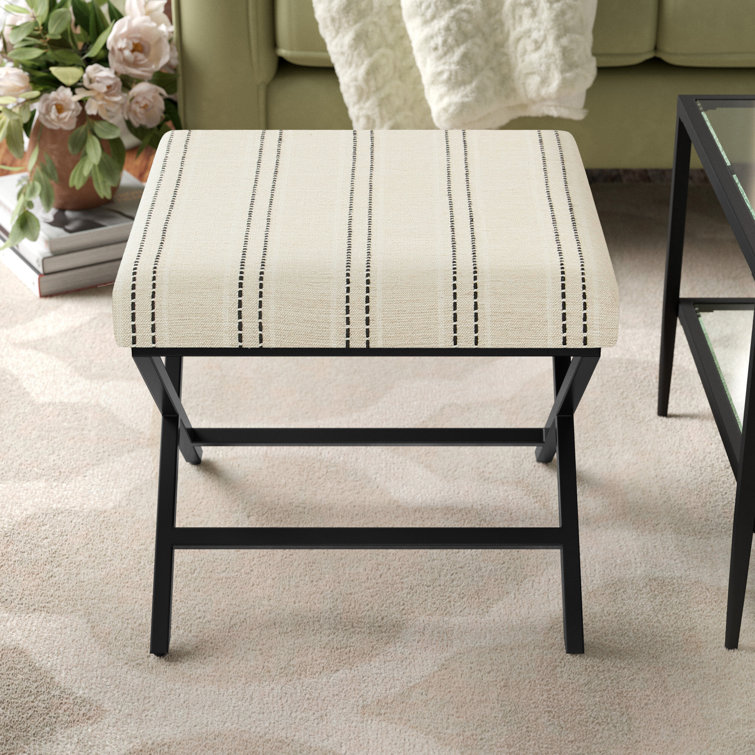 Sleek 21" Black and White Striped Metal Base Footstool