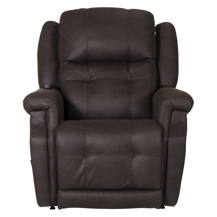 Contemporary Brown Faux Leather Power Lift Recliner with Heat & Massage