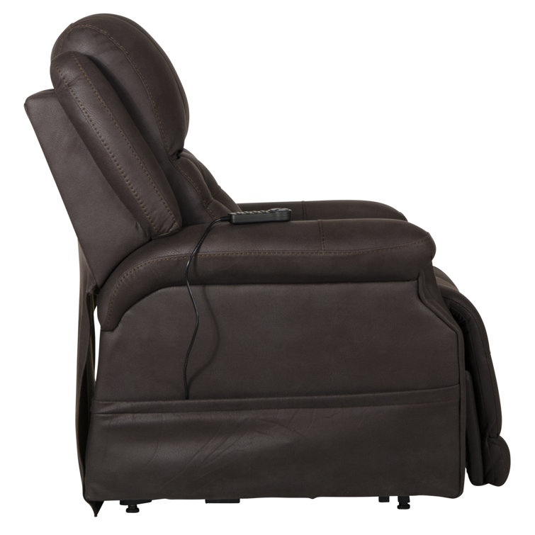 Contemporary Brown Faux Leather Power Lift Recliner with Heat & Massage