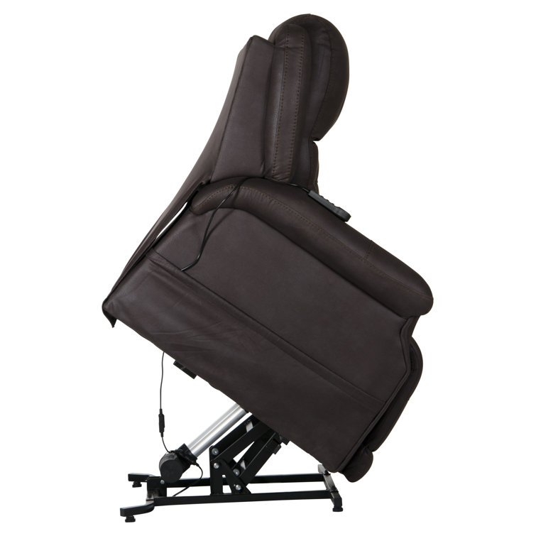 Contemporary Brown Faux Leather Power Lift Recliner with Heat & Massage