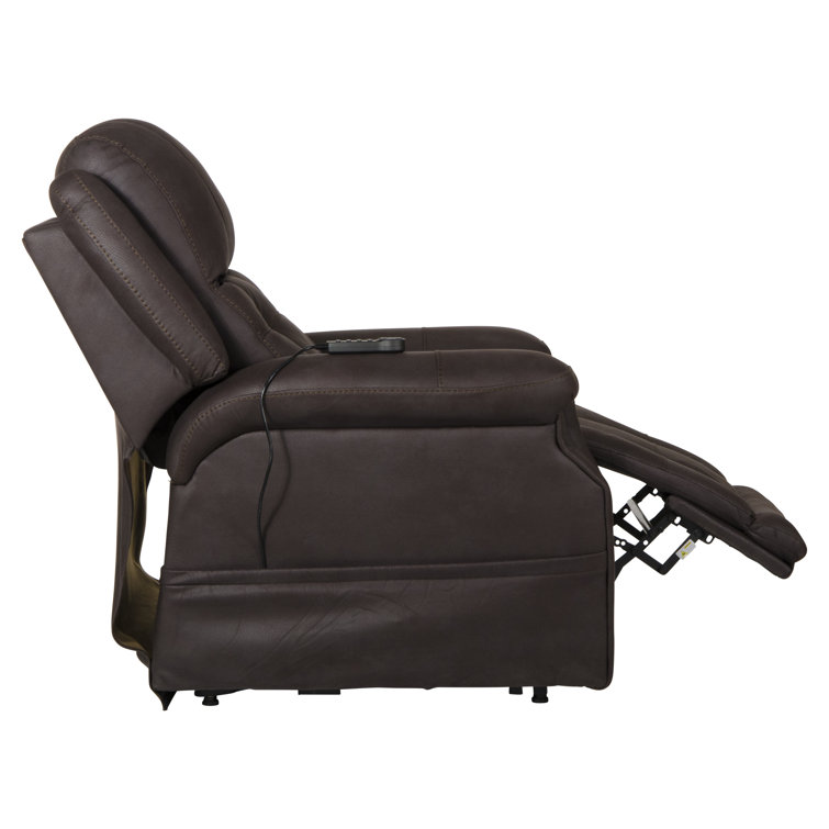 Contemporary Brown Faux Leather Power Lift Recliner with Heat & Massage