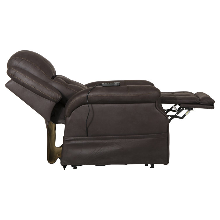 Contemporary Brown Faux Leather Power Lift Recliner with Heat & Massage