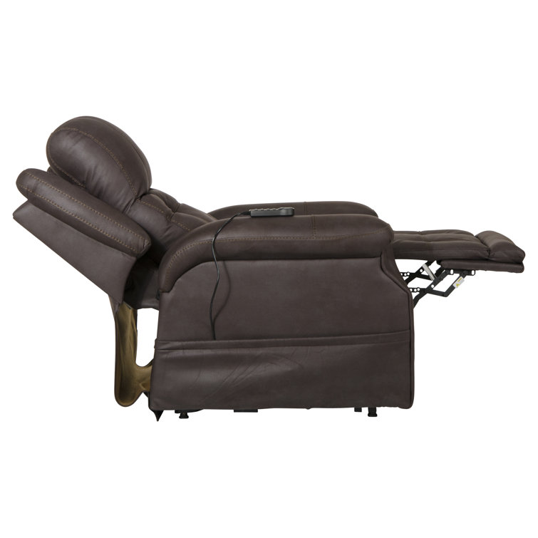 Contemporary Brown Faux Leather Power Lift Recliner with Heat & Massage