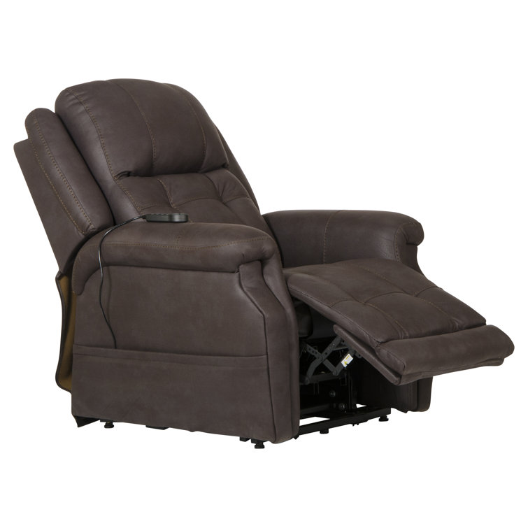 Contemporary Brown Faux Leather Power Lift Recliner with Heat & Massage