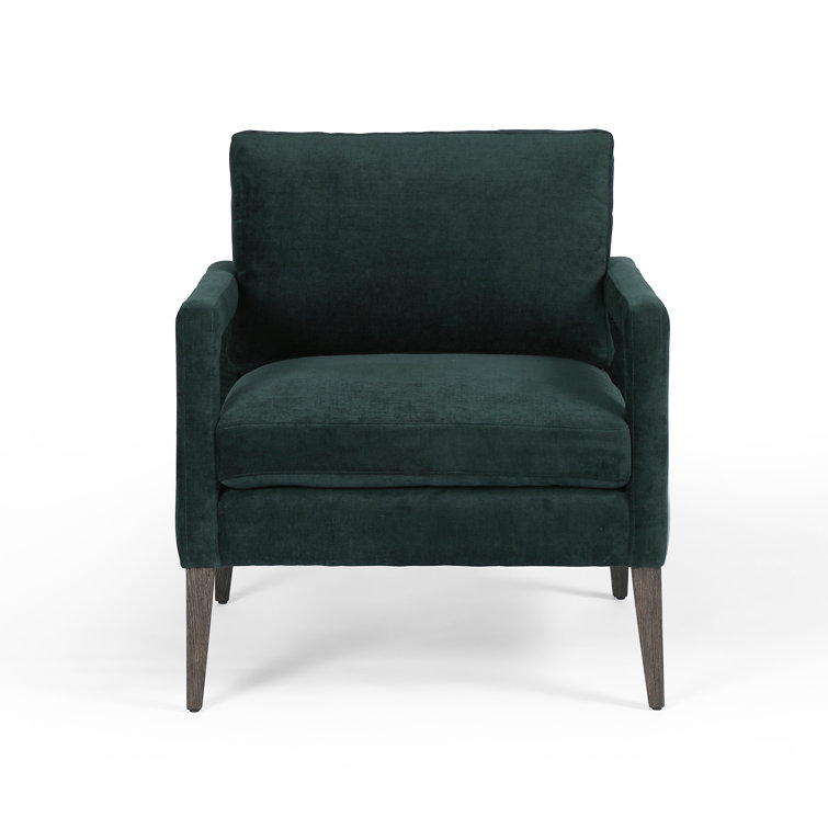 Emerald Worn Velvet Handcrafted Green Wood Armchair