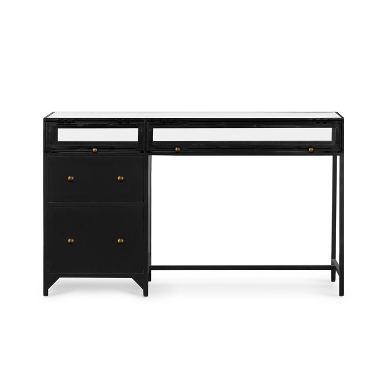 Contemporary Black Iron & Glass Home Office Desk with Drawer