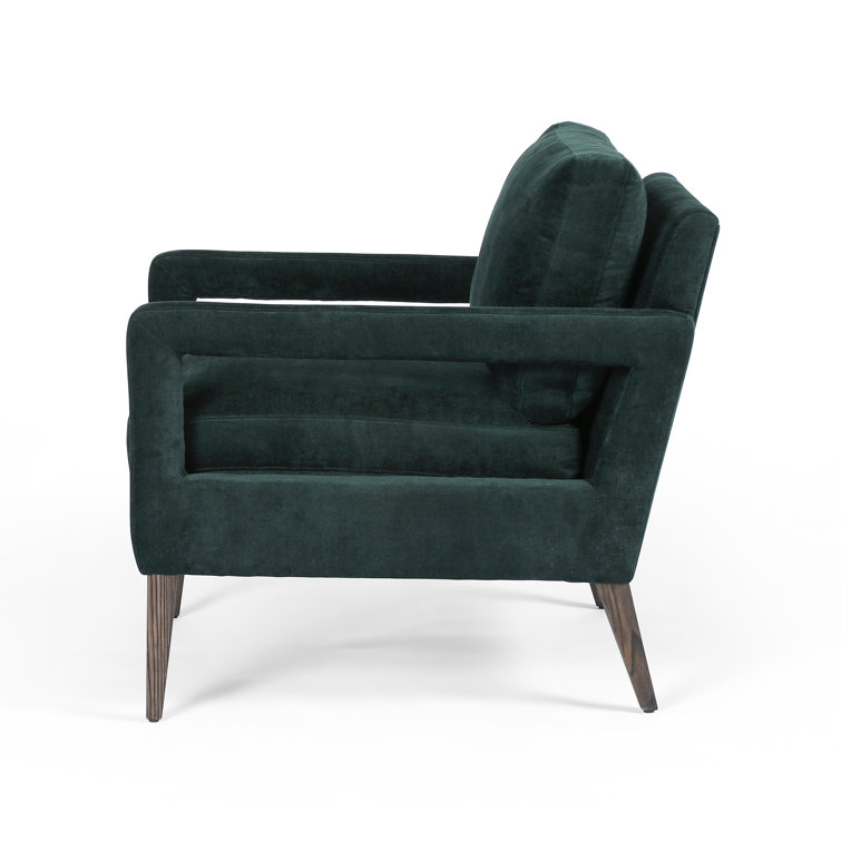 Emerald Worn Velvet Handcrafted Green Wood Armchair